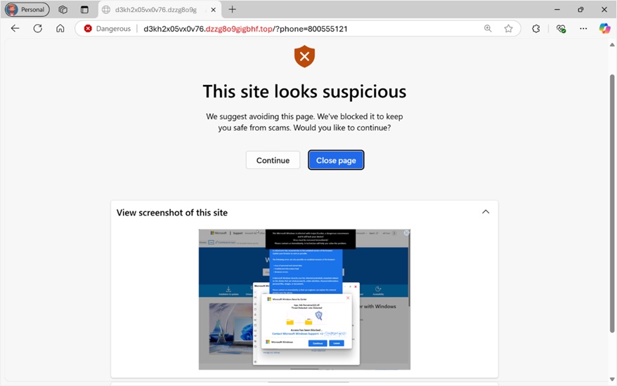 Scareware Warning in Edge