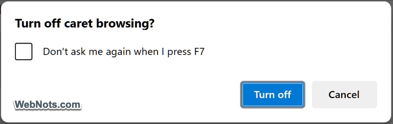 Turn Off Caret Browsing