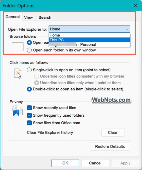 Change Start Location to This PC