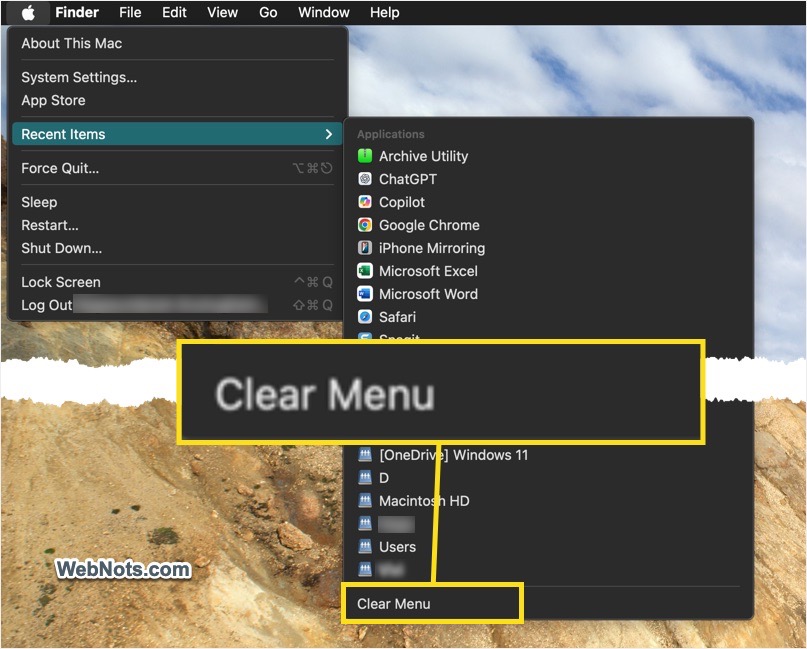Clear Recent Items Menu
