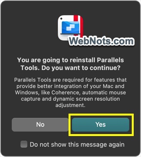Confirm Installing Parallels Tools