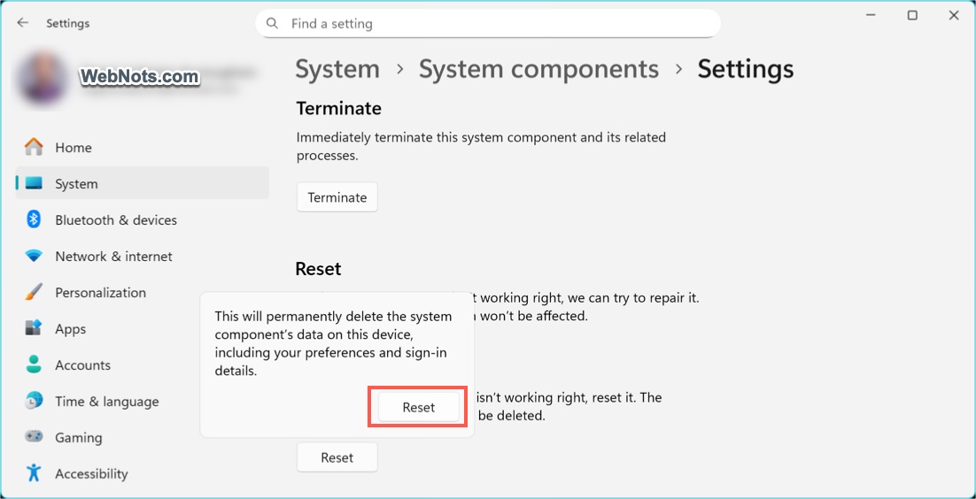 Confirm Reset