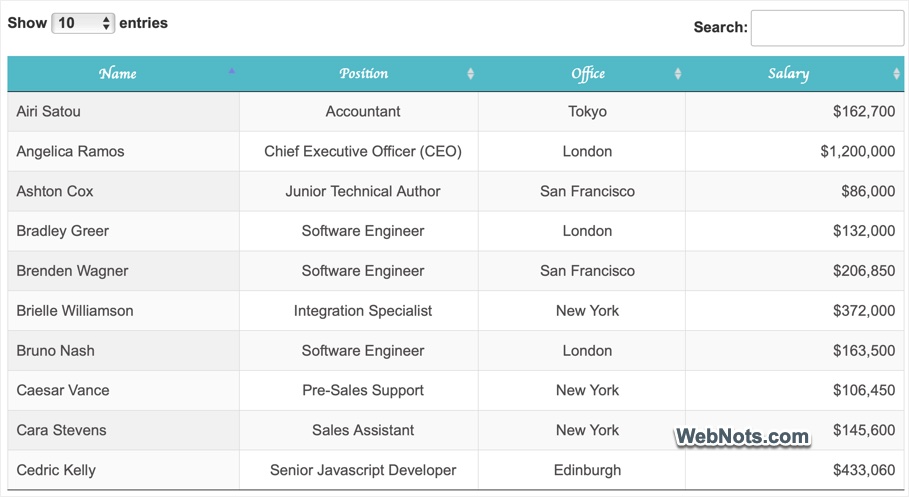 Data Tables Generator Example
