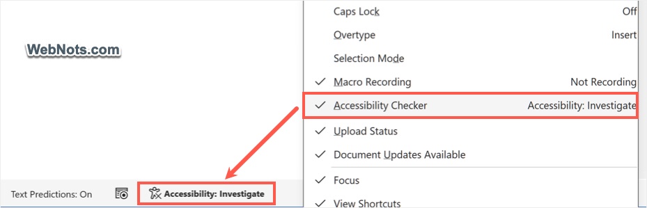 Enable Accessibility Checker in Status Bar