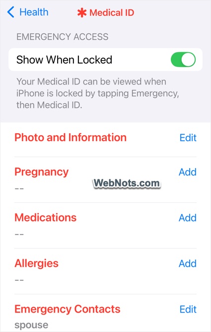 Medical ID Info on iPhone