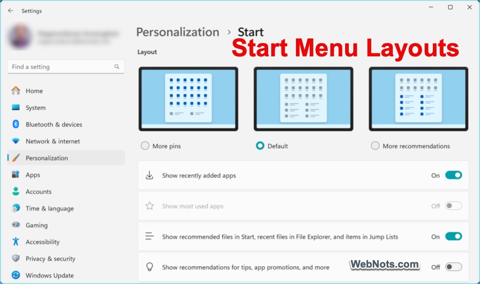 New Start Menu Layout options