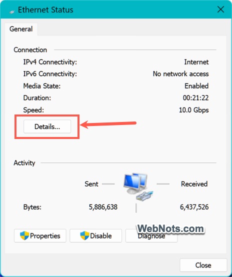 Open Network Adapter Connection Details