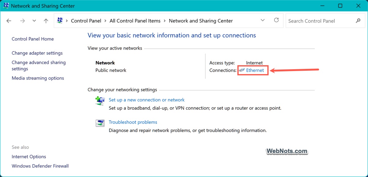 Open Network Adapter Status