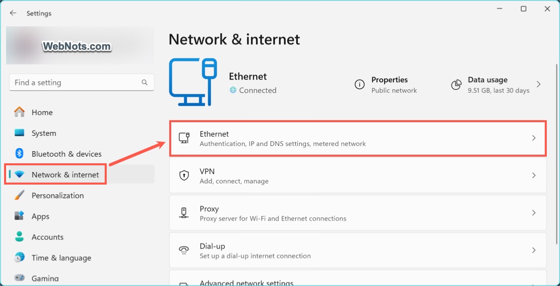Open Wi-Fi or Ethernet Connection