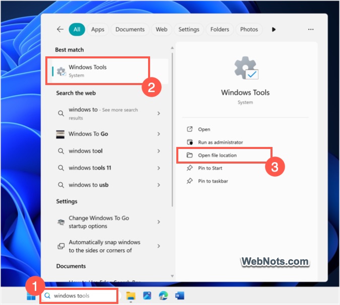 Open Windows Tools Location