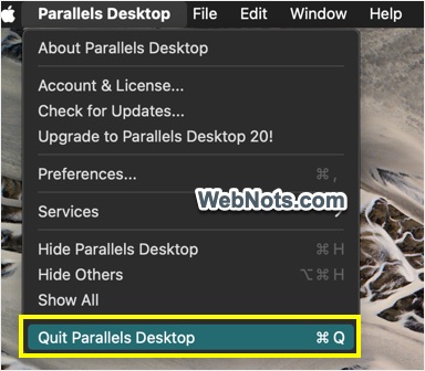 Quit Parallels App