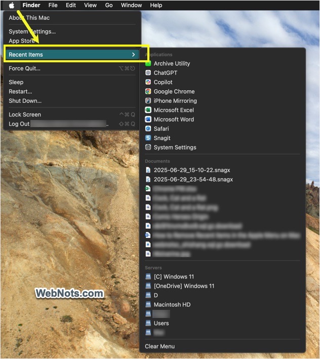 Recent Items Menu in Mac
