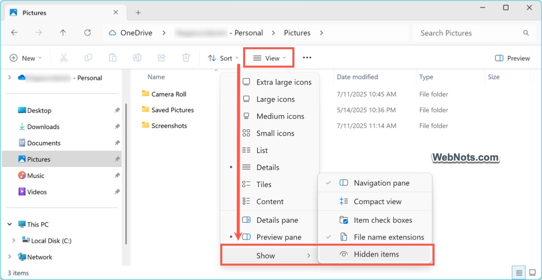 Show Hidden Items and File Extensions