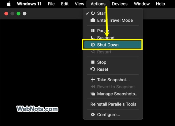Shut Down Windows in Parallels