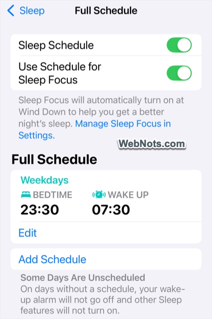 Sleep Mode in Health App