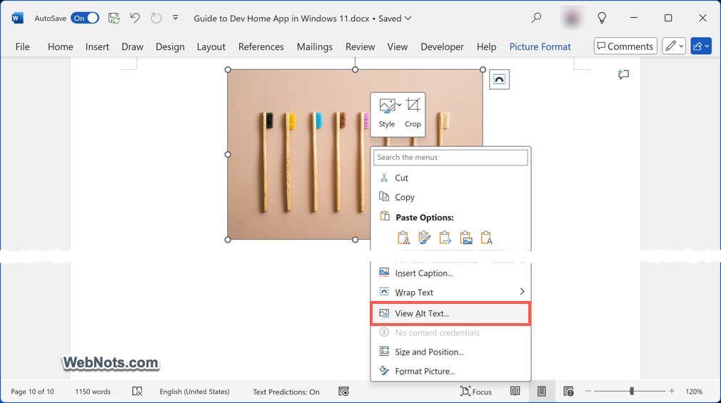 View Alt Text from Right-Click Menu