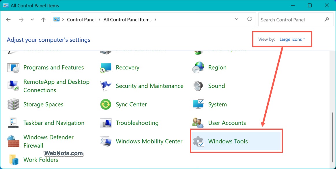 Windows Tools in Control Panel