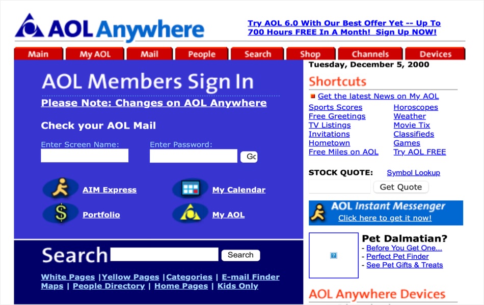 AOL Site in 2000