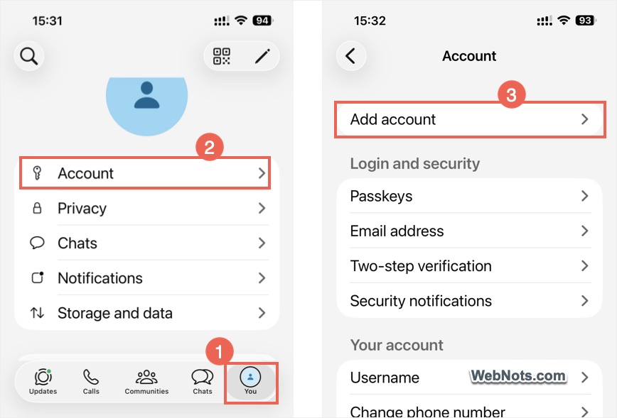 Add Additional Account in WhatsApp iPhone