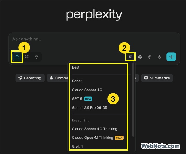 Choose Model in Perplexity Web Interface