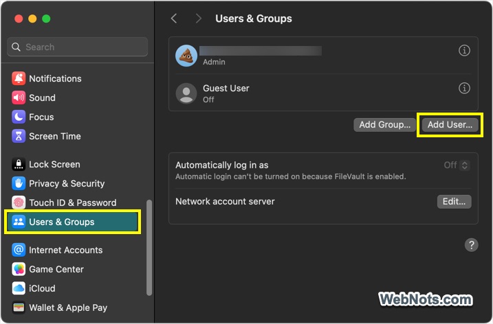 Create New Account on Mac