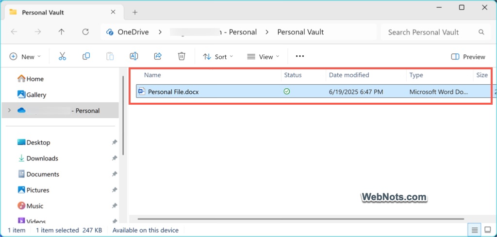 File in Personal Vault Folder