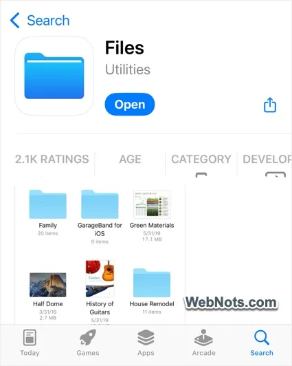 Files App on iPhone App Store