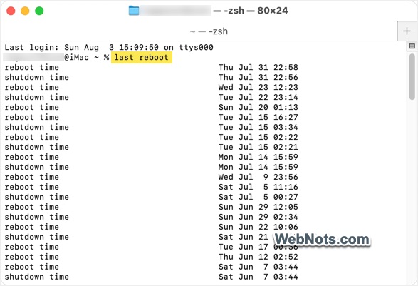 Find Reboot History in Mac