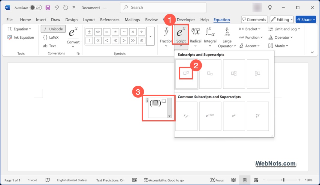 Inserting Script Equation