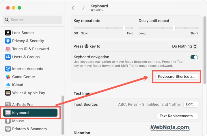 Keyboard Shortcuts Button