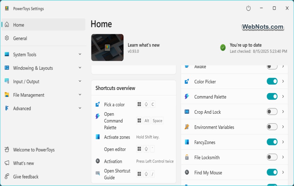 Keyboard Shortcuts for PowerToys Tools