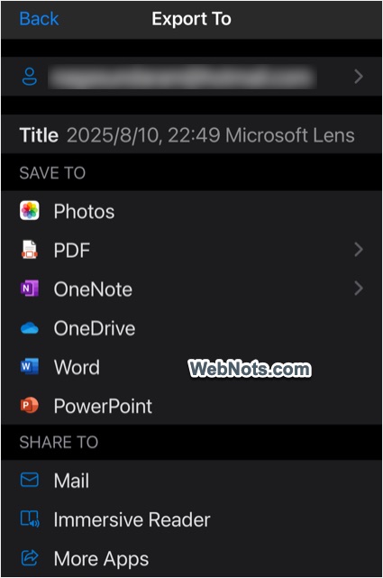 Lens App File Export Options