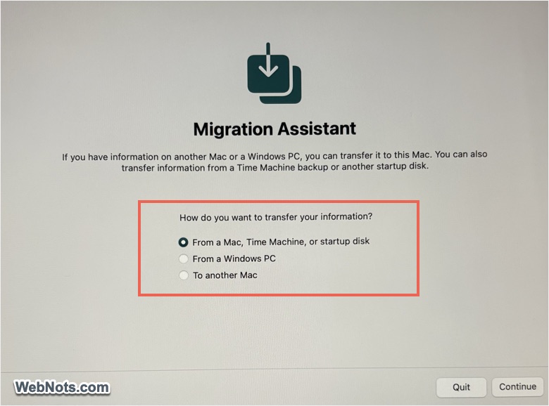 Select Transfer Option