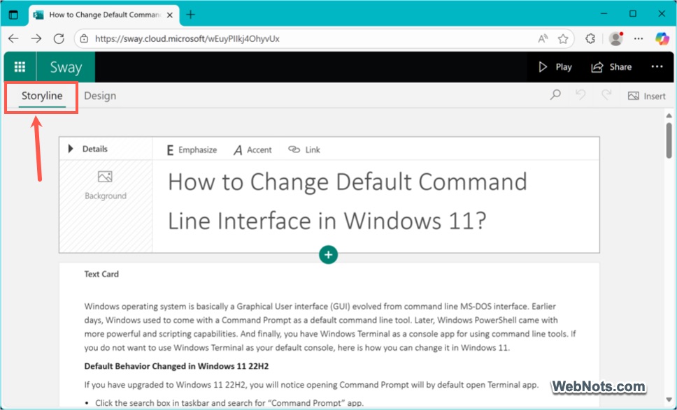 Sway Storyline View