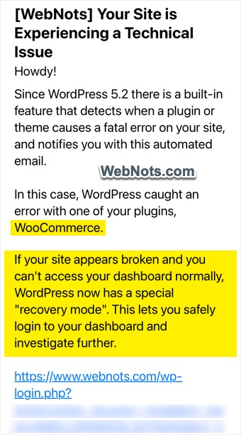 WordPress Recovery Mode Email