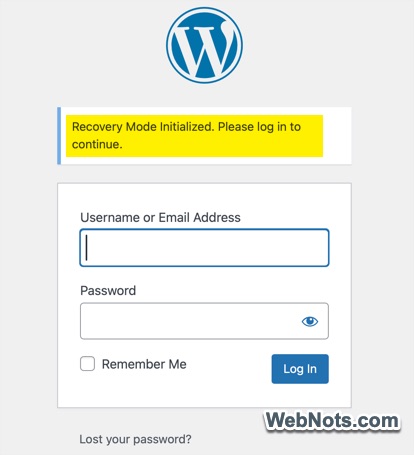 WordPress Recovery Mode Login