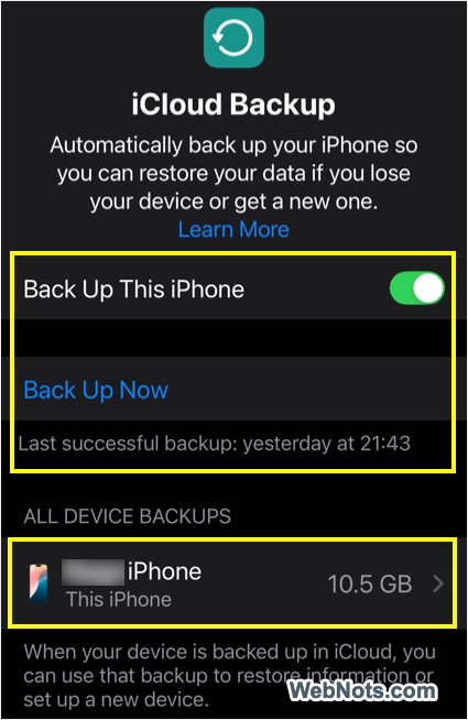 Backup iPhone in iCloud