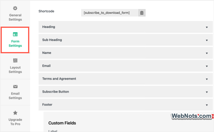 Customize Form Settings