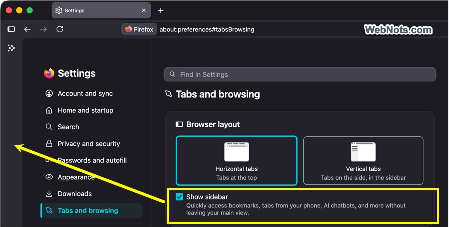 Show Sidebar in Firefox