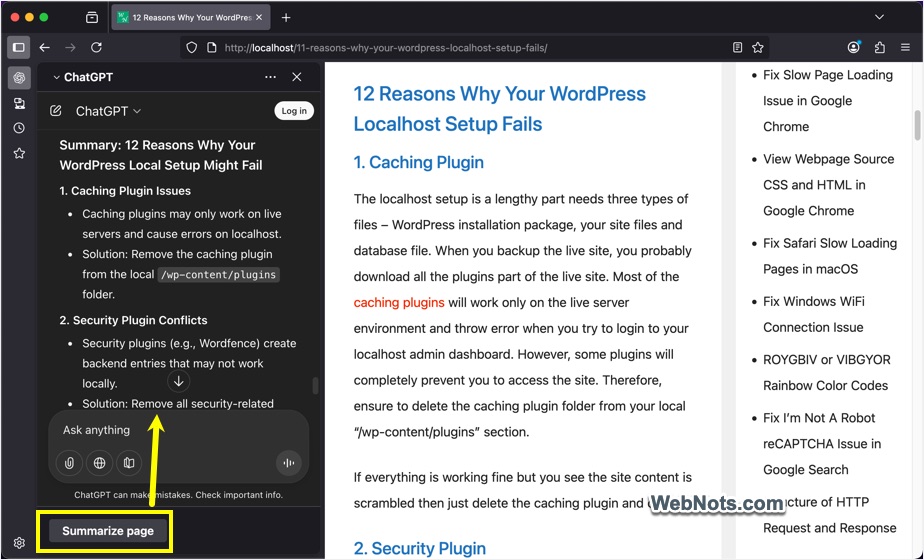 Summarize Entire Webpage