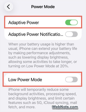 Adaptive or Low Power Mode