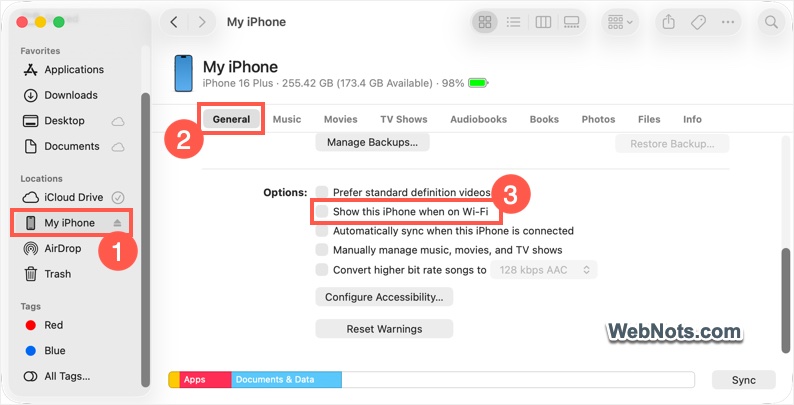 Automatically Show iPhone on Mac Finder