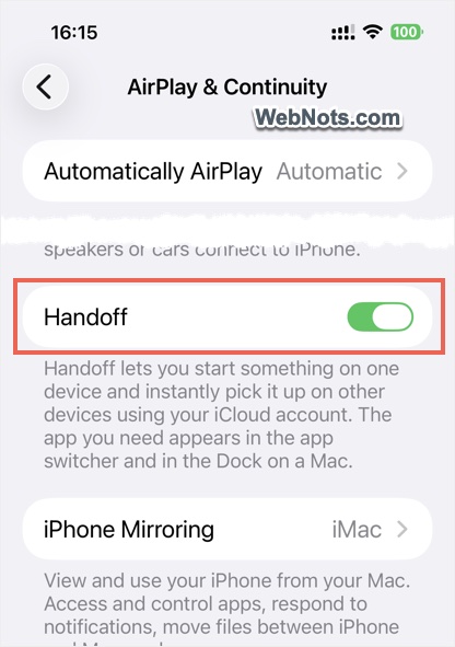 Handoff on iPhone