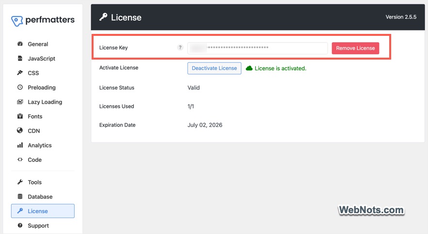 Activate Perfmatters Plugin License
