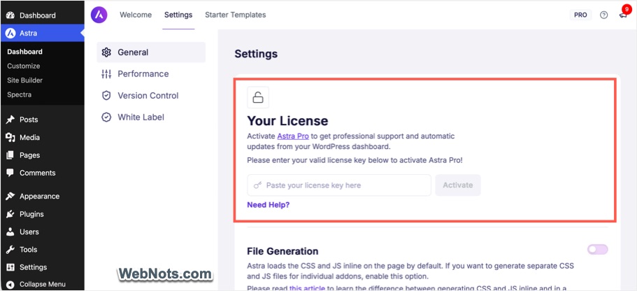 Activating License Key in WordPress