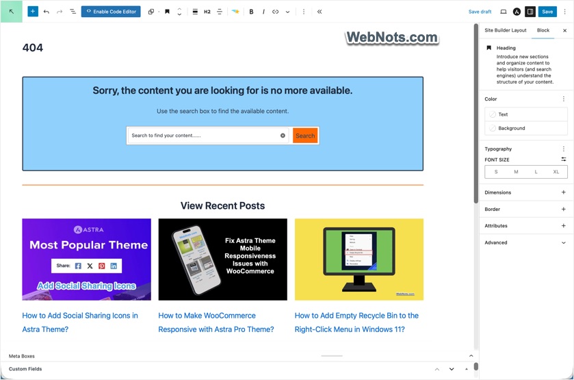 Add Blocks to 404 Layout
