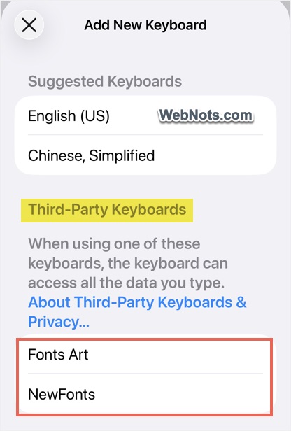Add Third Party Keyboard