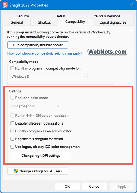 Additional Compatibility Settings