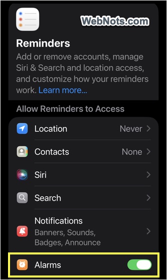Alarms Access for Reminders