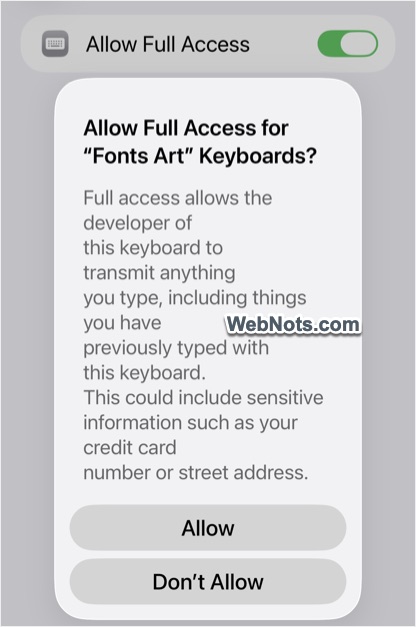 Allow Full Access for Keyboard